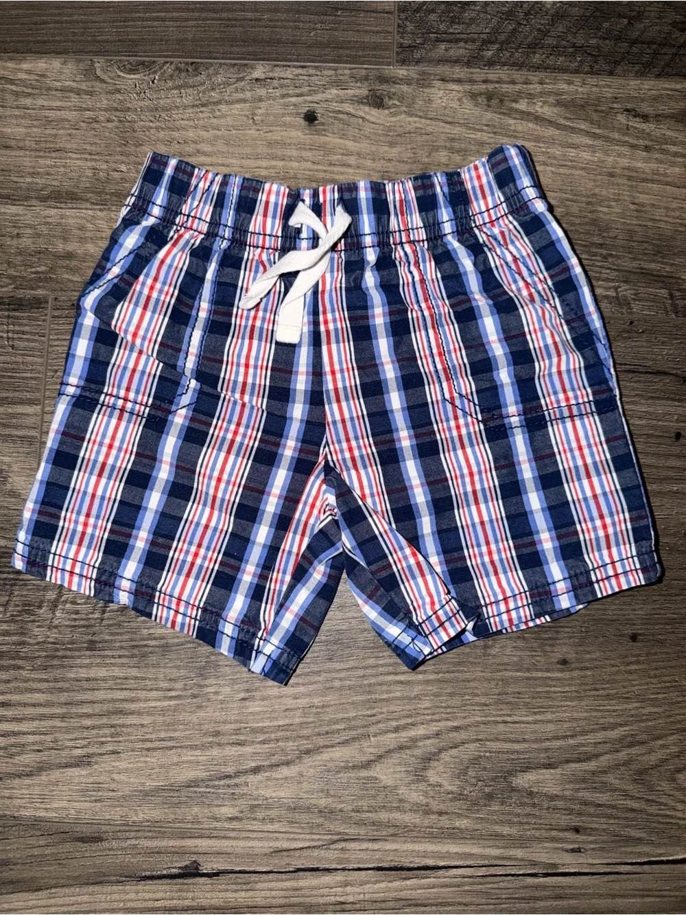 Carter's Blue and Red Plaid Drawstring Shorts